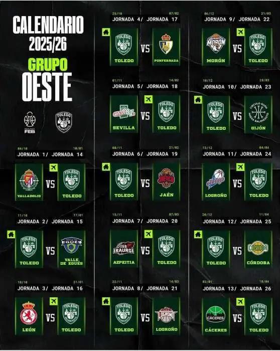 Calendario temporada 25-26. CB Toledo