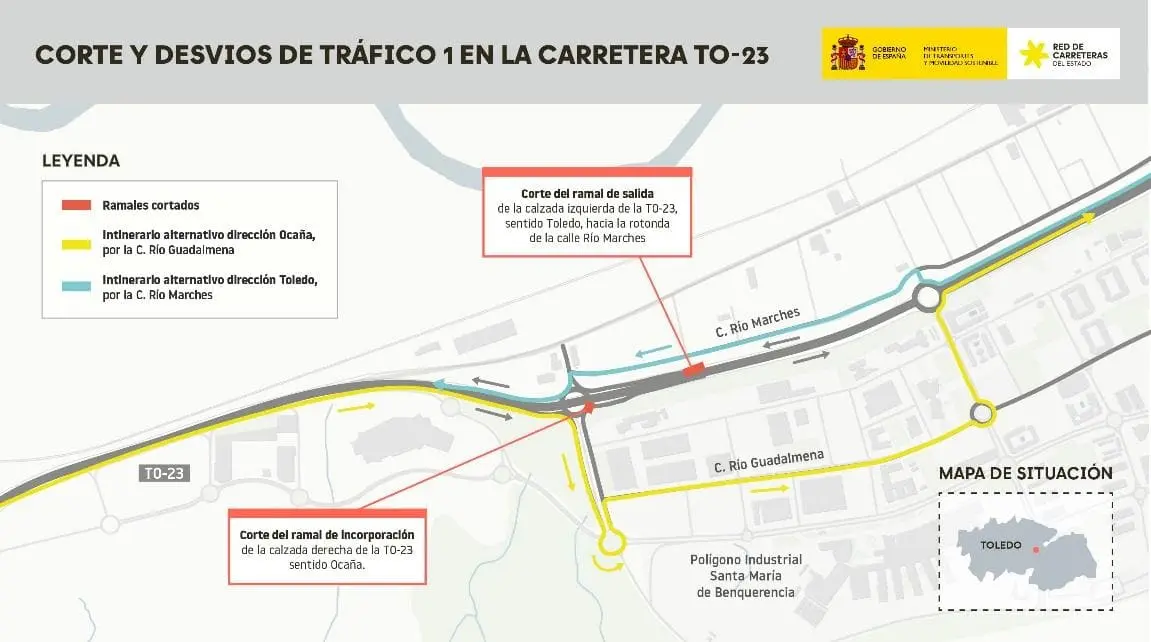 Cortes y desvios de trafico 1 en la carretera TO-23
