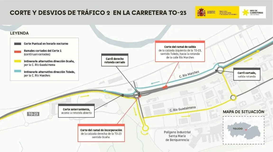 Cortes y desvios de tráfico 2 en la carretera TO-23