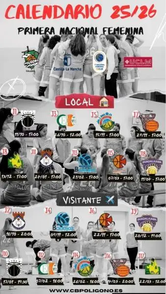 Calendario Primera nacinal femenina 25-26. CB Pol&iacute;gono Toledo
