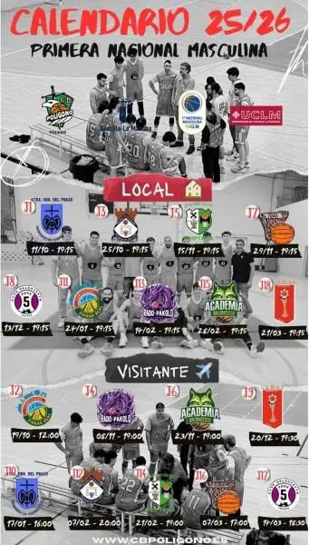 Calendario Primera nacinal masculino 25-26. CB Pol&iacute;gono Toledo