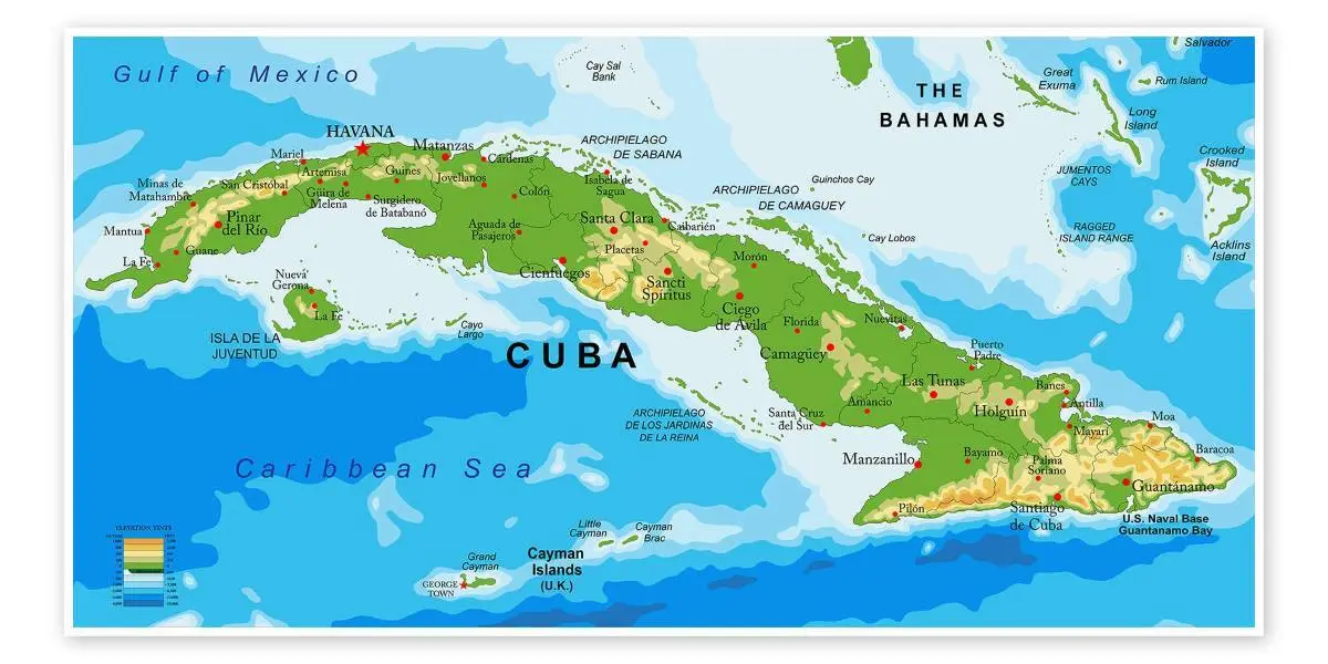 Cuba mapa físico