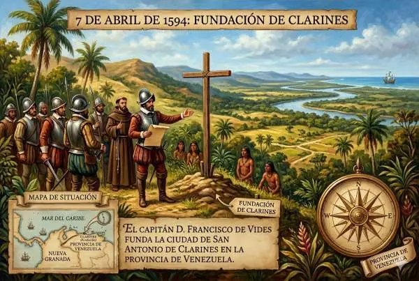 El 7 de abril de 1594, el capit&aacute;n espa&ntilde;ol Francisco de Vides fund&oacute; la ciudad de Clarines, en la actual Venezuela, establecida a orillas del r&iacute;o Unare y habitada previamente por comunidades ind&iacute;genas.