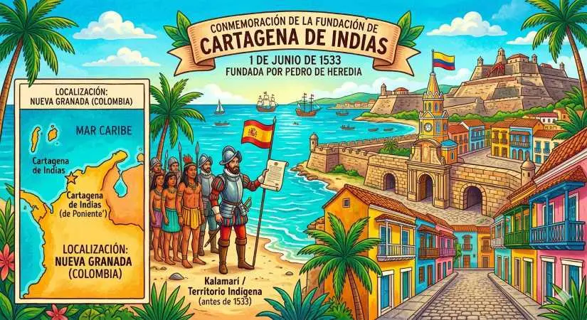 El 1 de junio de 1533, Pedro de Heredia fund&oacute; la actual Cartagena de Indias bajo el nombre de Cartagena de Poniente