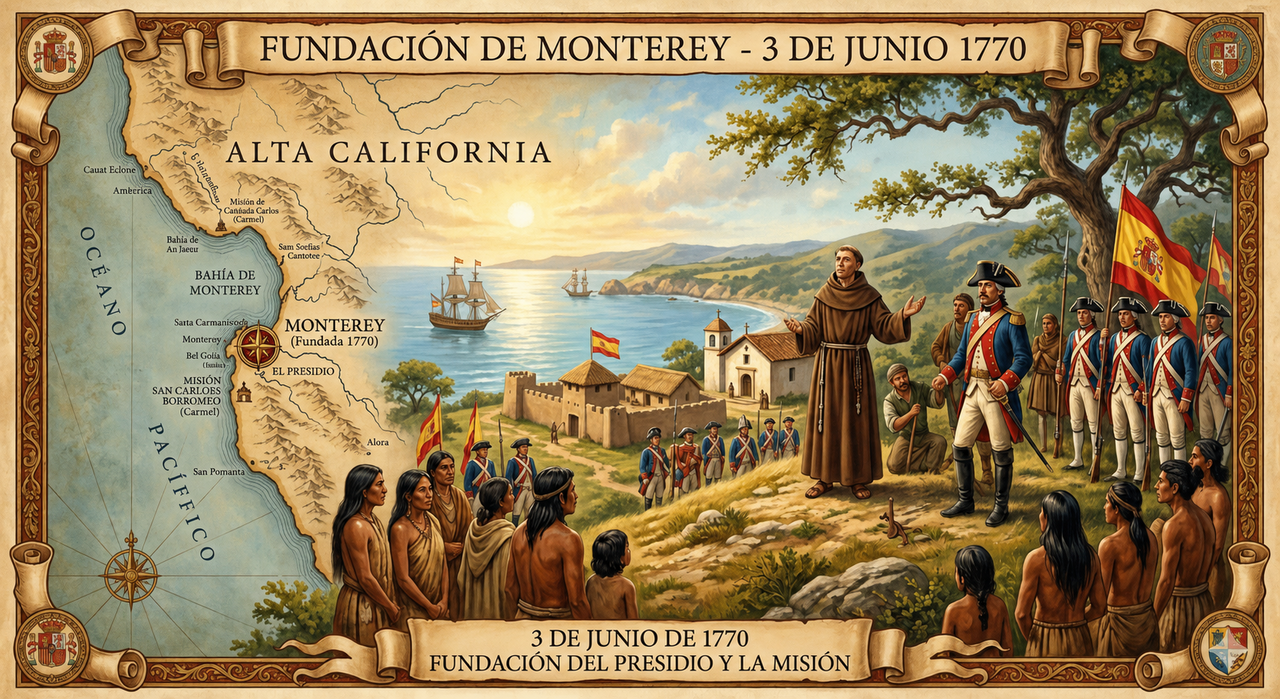 El 3 de junio de 1770 se&nbsp; fund&oacute; el presidio y la misi&oacute;n de Monterey. El asentamiento se convirti&oacute; en la capital de Alta California bajo los mandatos de Espa&ntilde;a y M&eacute;xico