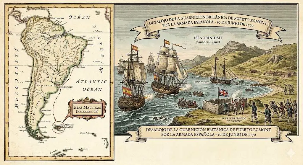 La Armada Espa&ntilde;ola llega a las Islas Malvinas el 10 de junio de 1770