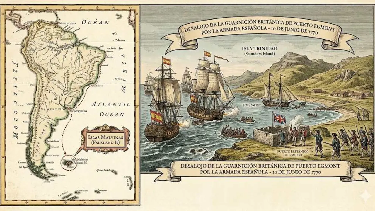 La Armada Espa&ntilde;ola llega a las Islas Malvinas el 10 de junio de 1770