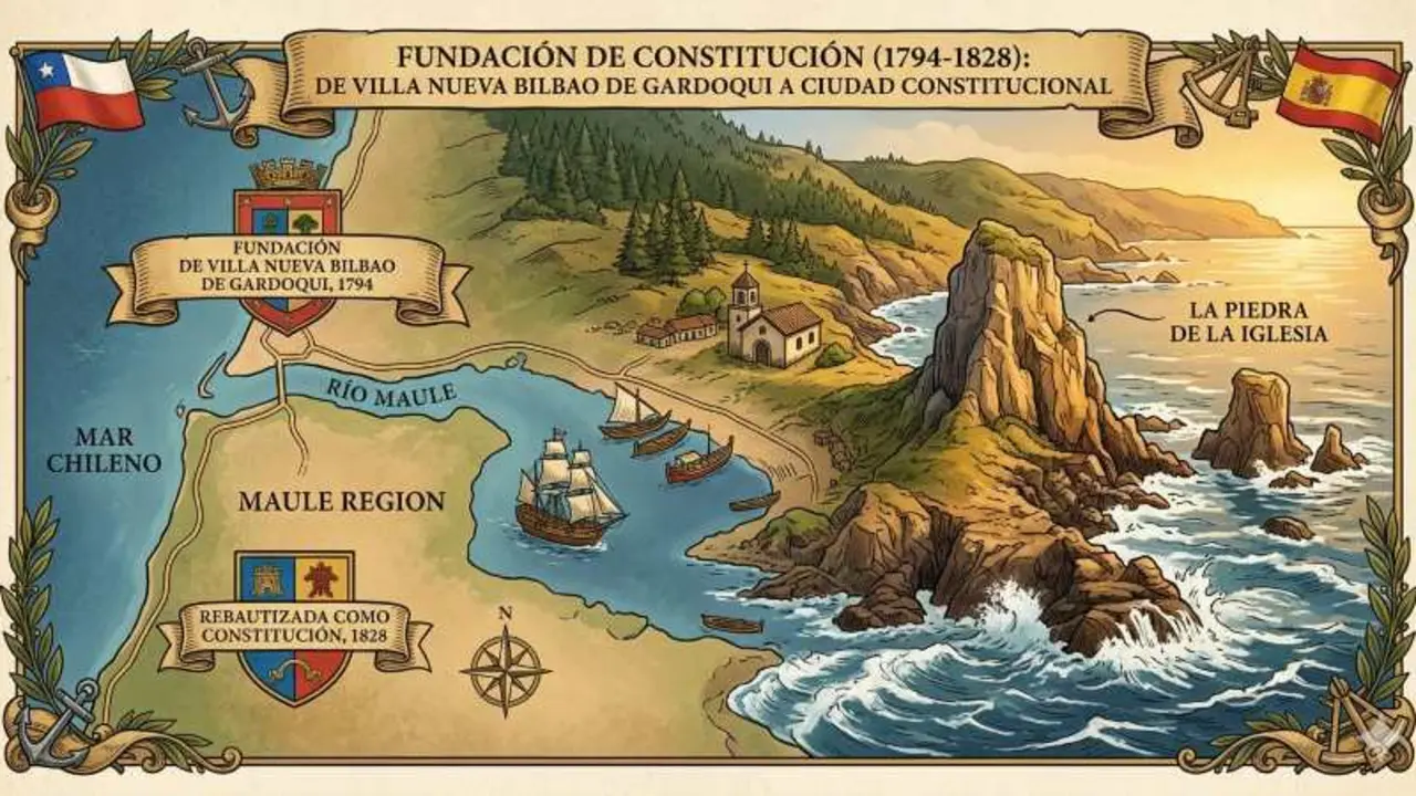El 18 de junio de&nbsp;1794 se fund&oacute; la Villa Nueva Bilbao de Gardoqui en la desembocadura del r&iacute;o Maule, impulsada por Santiago O&ntilde;ederra