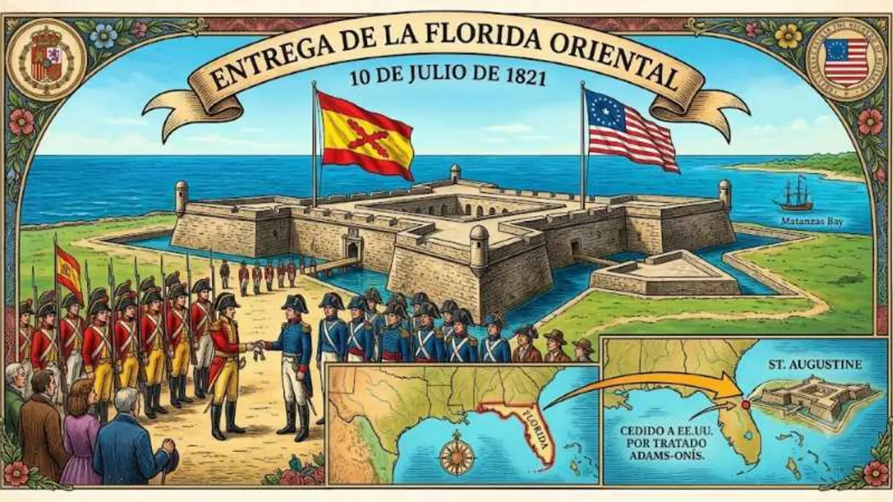 Arriado de la bandera en el castillo de San Marcos en La Florida, EE.UU