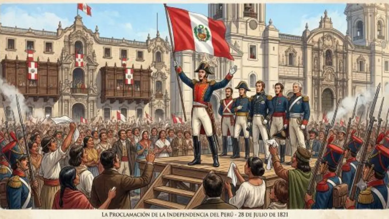 La Expedici&oacute;n Libertadora del Per&uacute;, liderada por el general argentino Jos&eacute; de San Mart&iacute;n, desembarc&oacute; en las costas peruanas procedente de Chile. Los realistas abandonaron Lima y se fortificaron en el Cuzco, mientras que&nbsp;San Mart&iacute;n proclam&oacute; la independencia del Estado peruano el 28 de julio de 1821.