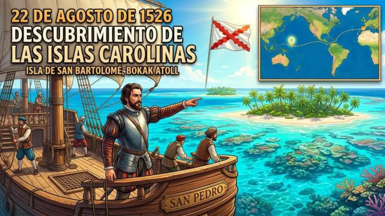 El 22 de agosto de 1526 tuvo lugar el descubrimiento de las llamadas en la actualidad Islas Carolinas