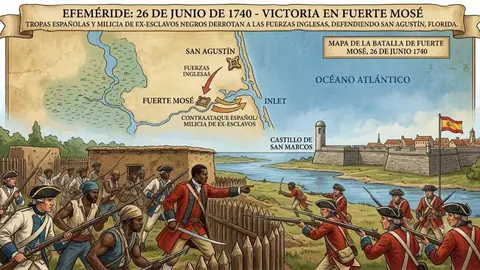 Las tropas espa&ntilde;olas y una milicia de esclavos negros liberados derrotaron de forma contundente a las fuerzas inglesas en la Batalla de Fuerte Mos&eacute;