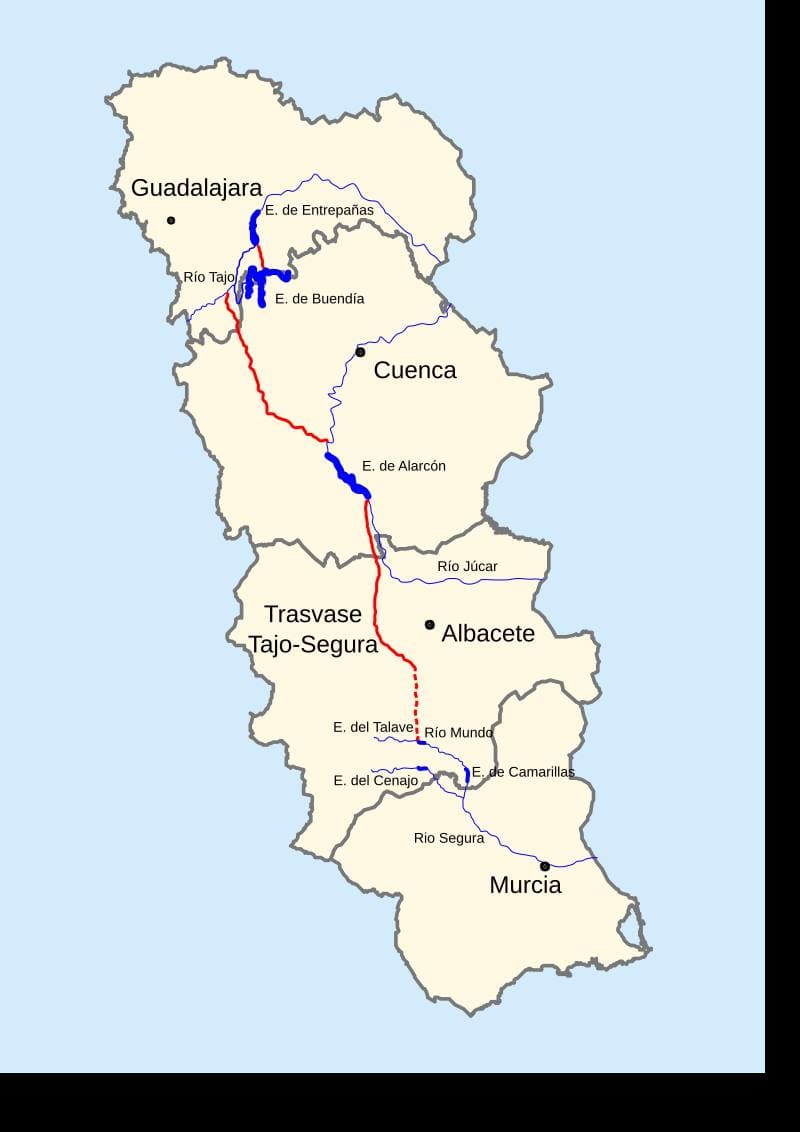 Trasvase Tajo-Segura a su paso por las provincias de Guadalajara, Cuenca, Albacete y Murcia