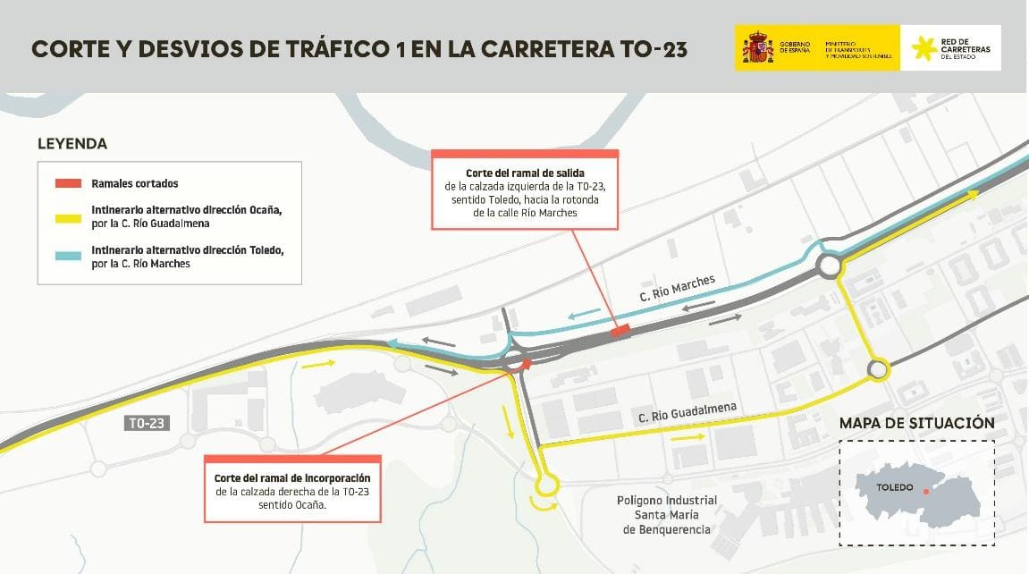 Cortes y desvios de trafico 1 en la carretera TO-23