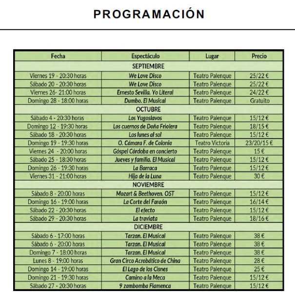 Programación teatral Talavera de la Reina 1