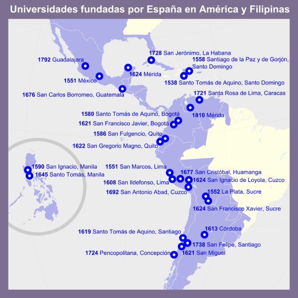 Universidades fundadas por España en América y Filipinas