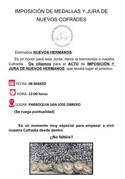 Imposición de medallas y jura de nuevos cofrades