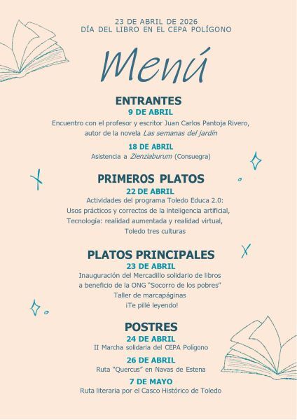 Menú Día del  Libro en el CEPA Polígono