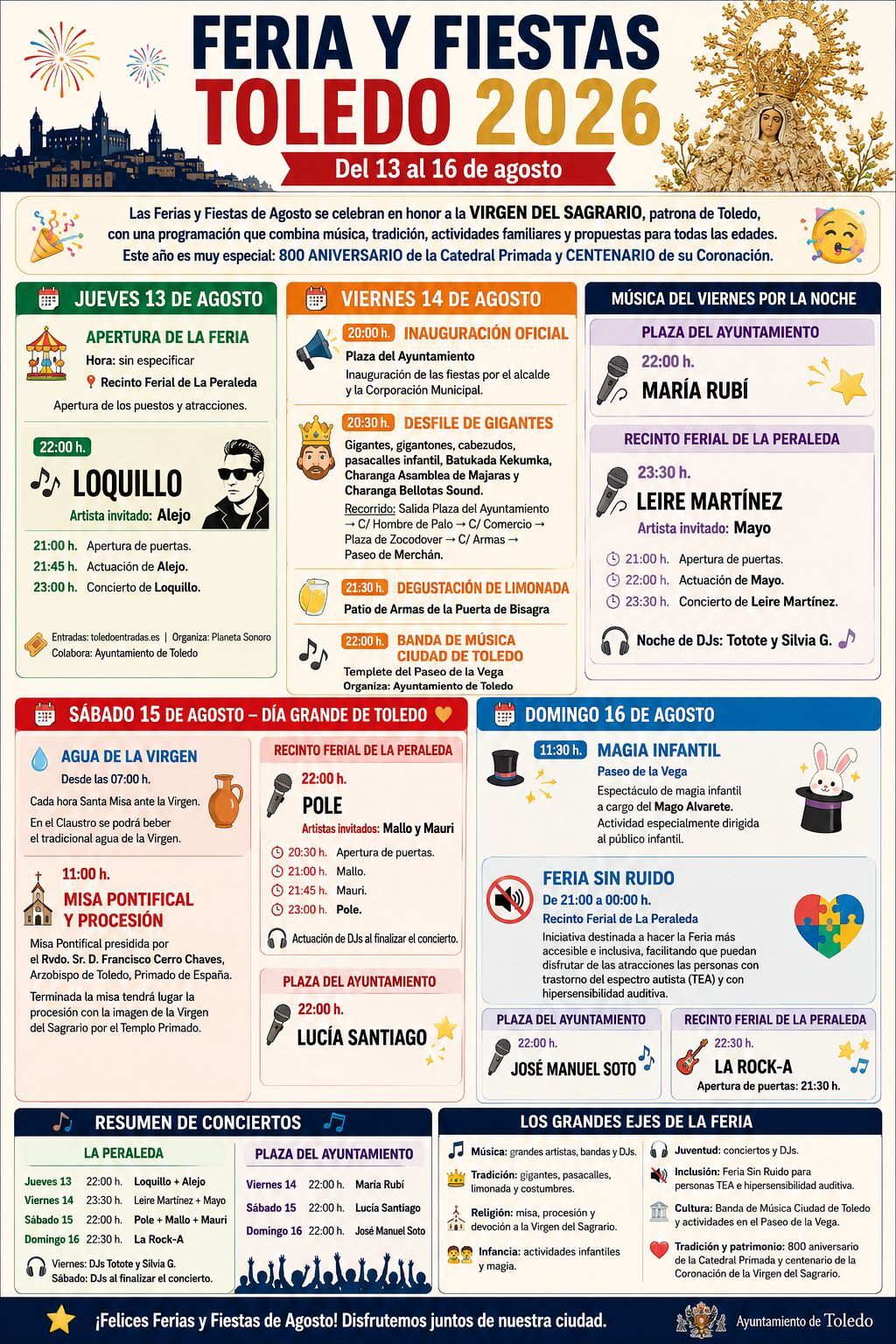 Feria y fiestas Toledo 2026. 13-16 agosto